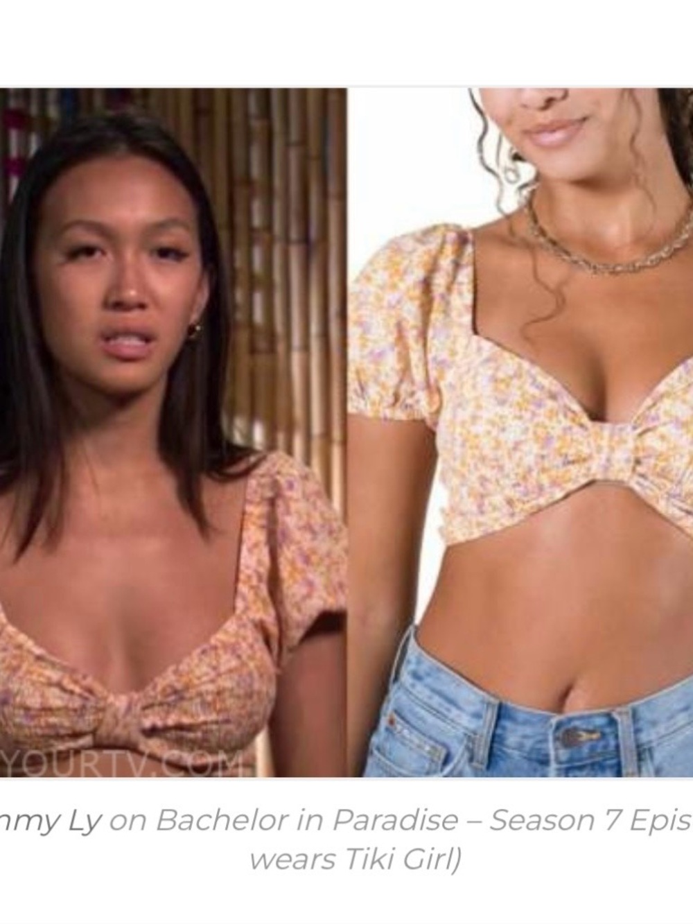Floral Tie-Front Crop Top - Pink & Yellow